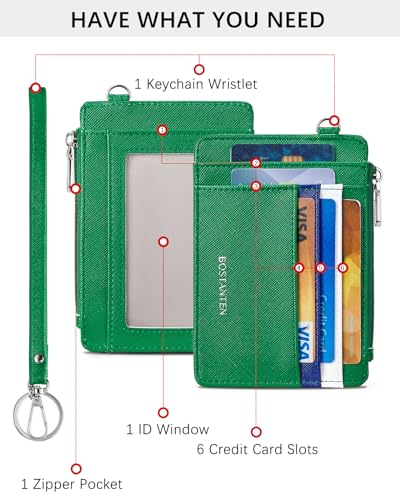 Image of BOSTANTEN Small Wallet For Women RFID Leather Credit Card Holder Slim Wristlet Keychain Wallet With Zipper Pocket