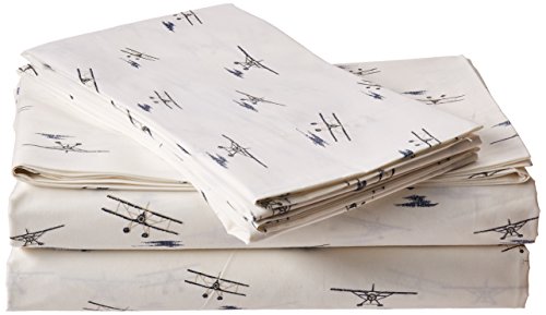 Eddie Bauer Home | Sea Planes Collection | 100% Cotton Percale Sheet, 4-Piece Bedding Set, Cool Crisp and Light-Weight, Easy Care Machine Washable, King