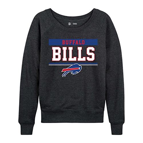 Team Fan Apparel NFL Womens Charcoal Crew Neck Football Apparel, Light Weight Slouchy Raglan Sleeve Crewneck Pullover (Buffalo Bills - Charcoal, Medium)
