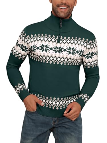 Yukiuiny Herren Norweger Strickpullover mit Troyer Kragen Half Zip...
