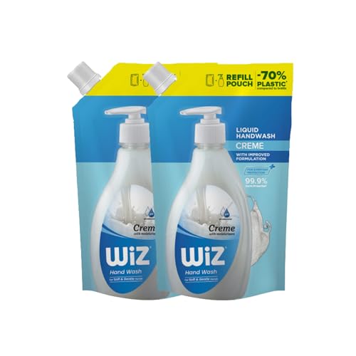 Image of Wiz Creme Hand Wash Refill Pouch - 1L (Pack of 2) | Moisturizing Formula for Soft & Smooth Hands | Germ Protection | pH Balanced | 70% Less Plastic | Gentle Everyday Hand Care
