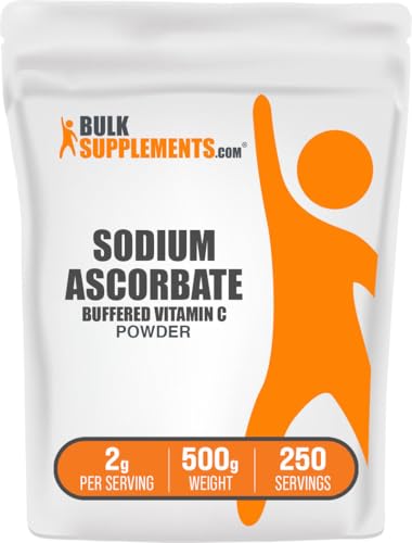 BulkSupplements.com Sodium Ascorbate Powder - for Immune Support Sodium Ascorbate Vitamin C - Buffered Vitamin C Gluten Free 2g per Serving 500g (1.1 lbs) (Pack of 1)