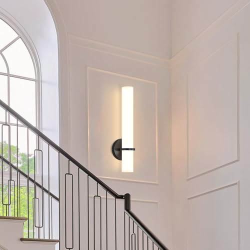 Image of LED Dimming Wall Sconces 8W, 3000K Warm Lights Dimmable, White Lampshade Bathroom Vanity Lighting Wall Light Fixtures for Bedroom Dining Living Hallway, Black