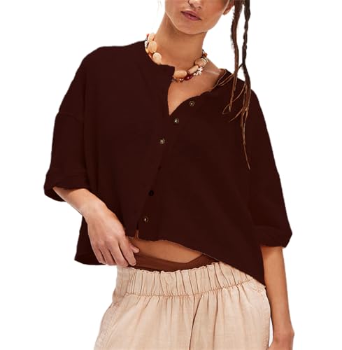 Women Short Sleeve Casual Cardigan Shirt Button Down Open Front V-Neck Loose T-Shirt Y2k Crop Tops Outwear Tee