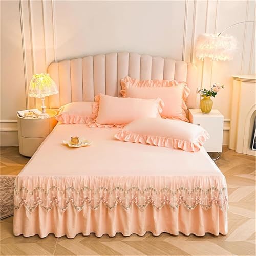 Jupe de lit à double couche rose 180x200 pour décoration - 2
