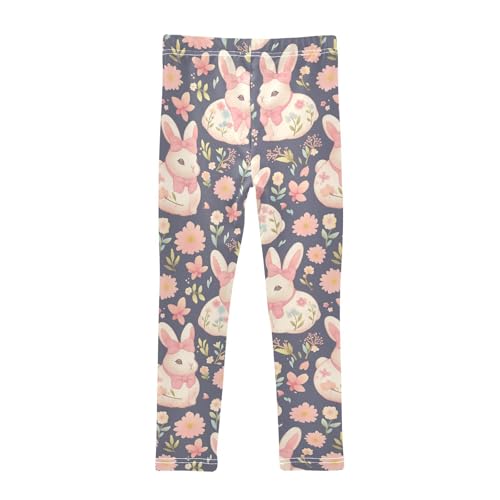 Wusikd Cute Bunny Pink Bow Girls' Leggings Toddler Doodles Flowers Kids Yoga Pants Dance Active Tights 4T2