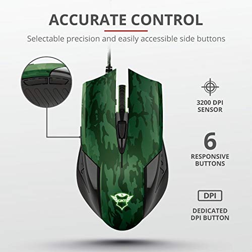 Trust GXT 781 Rixa Mouse gaming e tappetino per mouse, Camo Verde - Mousepad - Immagine 4