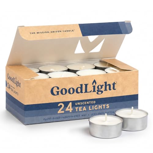 GoodLight Unscented Vegan and Paraffin-Free Tea Light Candles (24 Candles)