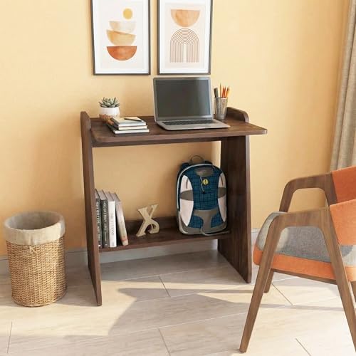 Image of Klaxon Foldable Study Table with Drawer & Storage Shelf | Compact Desk for Home & Students | Folding Design with Lockable Wheels. (Black, DIY Installation) (Asian Walnut, Eros)