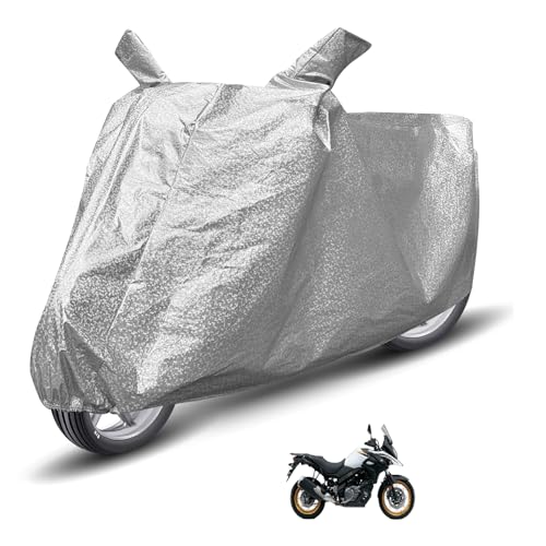 Image of Auto Hub Waterproof Bike Cover Compatible with Suzuki V-Strom Dustproof, UV Protection Two Wheeler Bike V-Strom Cover - Metallic Silver