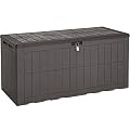 YITAHOME 134 Gallon Large Deck Box, Waterproof Resin Outdoor Storage Box with Lock, Doubles as 2-Person Bench Seating for Patio Furniture Cushions,Garden Tools & Pool Accessories, Dark Brown