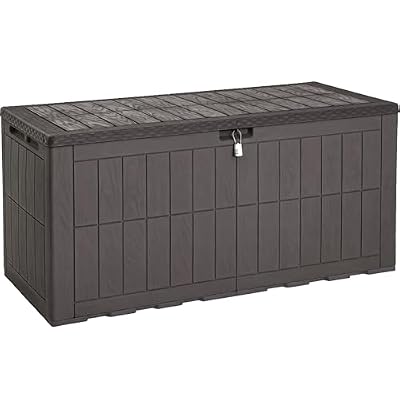 YITAHOME 134 Gallon Large Deck Box, Waterproof Resin Outdoor Storage Box with Lock, Doubles as 2-Person Bench Seating for Patio Furniture Cushions,Garden Tools & Pool Accessories, Dark Brown