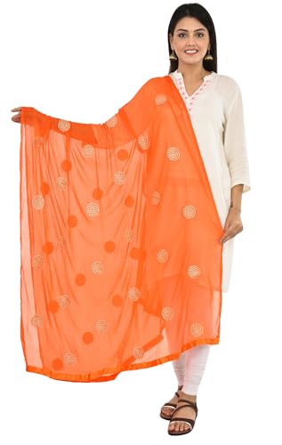 Image of YOUTHQUAKE Golden Floral Embroidery Work Chiffon Dupatta for Womens & Girls with Fancy Moti Lace