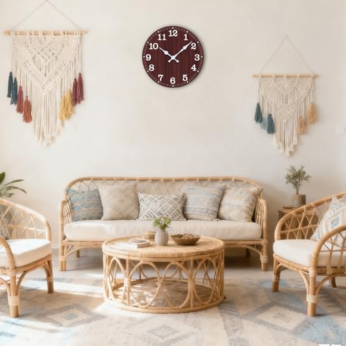 Image of Wall Clock, Modern Wall Clocks Battery Operated, Silent Non Ticking Clock Decorative for Living Room, Office, Home, School 10 Inch (Brown, White)