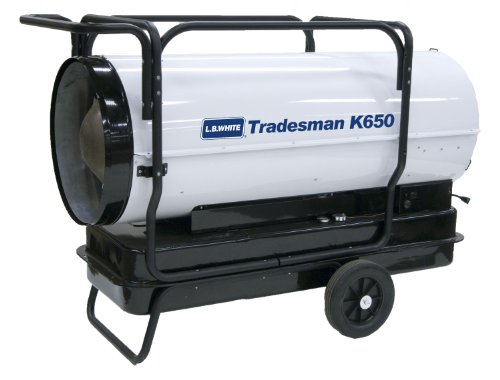 LB White Tradesman K650 Forced Air Heater 650,000 BTUH, Kerosene, # 1/# 2 Fuel Oil, Portable Forced Air Torpedo Heater for Construction, Shop, Warehouse Use