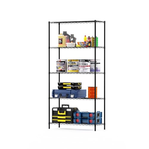 Furinno Wayar Metal Storage Shelf Rack, 5 Tiers, 36-Inch, Black - image 1