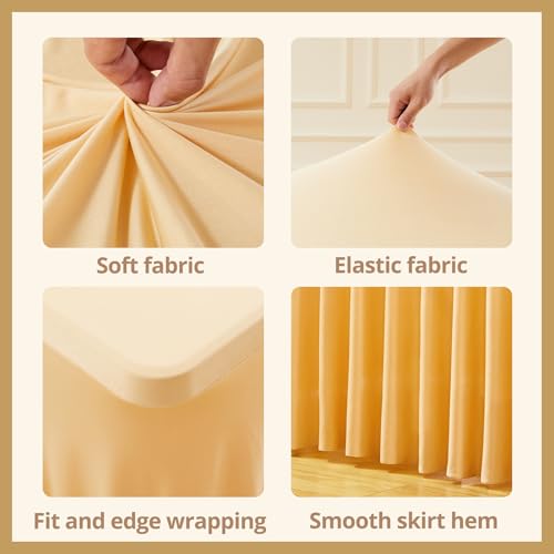 Image of Besutolife Champagne Spandex Tablecloth 6ft Rectangle Table Skirt Stretch Table Cloth for Banquets Parties Wedding Dining Table