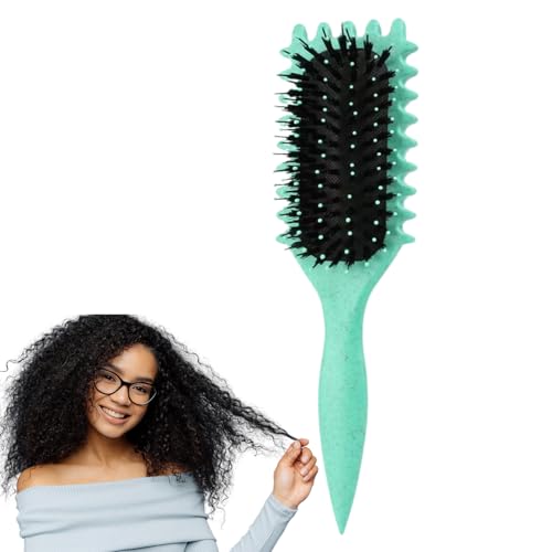 Bounce Curl Defining Brush for Curly Hair - Curl Brush with Ergonomic Design Versatile Hair Tool for Detangling & Styling Heat Resistant Gentle on Hair Ideal for Women & Men-Green