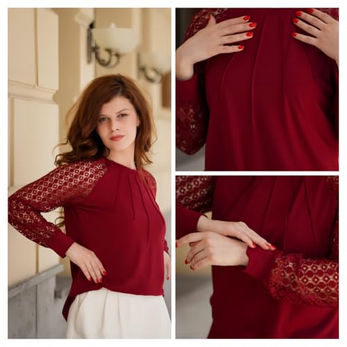 Image of HOTOUCH Women's Lace Long Sleeve Spring Dressy Casual Business Work Trendy Shirts
