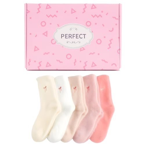 BeoTnp 5 Pairs Fluffy Socks Womens, Christmas Gifts, Pink Fluffy Socks for Women, Cosy Bed Socks, Autumn Winter Warm Socks for Indoor and Outdoor Wear, For Giving Gifts To Girls (With Gift Box)