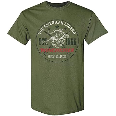 Winchester Official Repeating Rider Legend Vintage Graphic T-Shirts for Men Military Green Cover