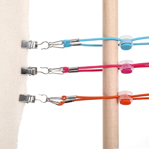 Image of Xthrotsenk 12 Set Cross Stitch Side Clips, Cross-Stitch Fabric Holders, Elastic Fabric Fastening Ropes & Metal Fixing Clips, 3 Colors, 24 Pieces