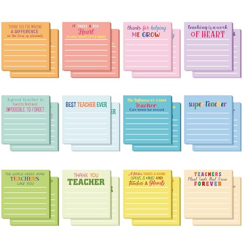 Motipuns 24 Pcs Teacher Appreciation Gifts Bulk Inspirational Teachers Sticky Notes Cute Mini Pocket Motivational Teacher Notepads Thank You Gift for School Office Supplies 3 x 3\'\'(Pastel,Lined)