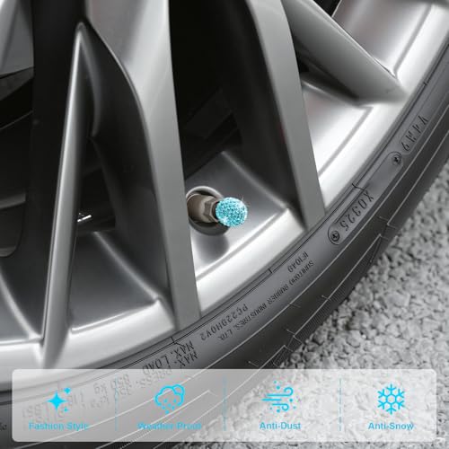 Image of JUSTTOP 4 Pack Handmade Crystal Rhinestone Car Tire Valve Stem Caps, Car Wheel Tire Valve, Attractive Dustproof Bling Car Accessories, Universal for Cars, Trucks and Motorcycles-Pale Blue