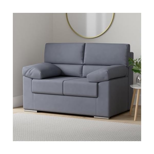 amuéblate online - Sofá de 2 Plazas para Salón o Sala de Estar, Modelo Nebur, Diseño Moderno, Cómodo y Funcional, Tapizado Cairo Acabado en Grafito