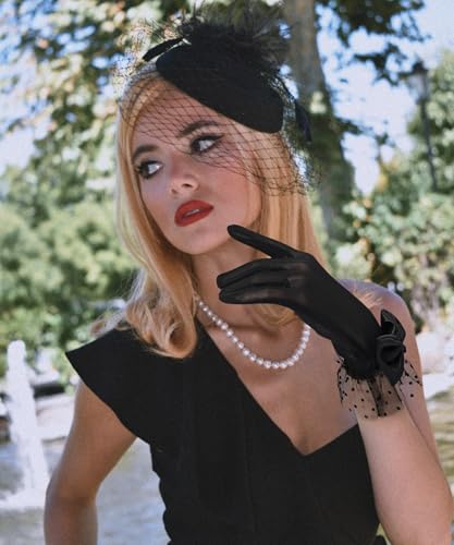 Guantes de encaje para mujer con lazo elegante para fiesta 6
