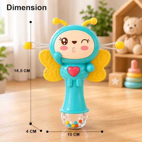 Image of WISHKEY 3-in-1 Musical Rattle Drum Teether Toy for Kids | Light & Sound Baby Rattle Toy with Butterfly Design | BPA-Free, Safe Plastic Battery Operated | Toy for Toddlers Assorted 3+ Years (Pack of 1)