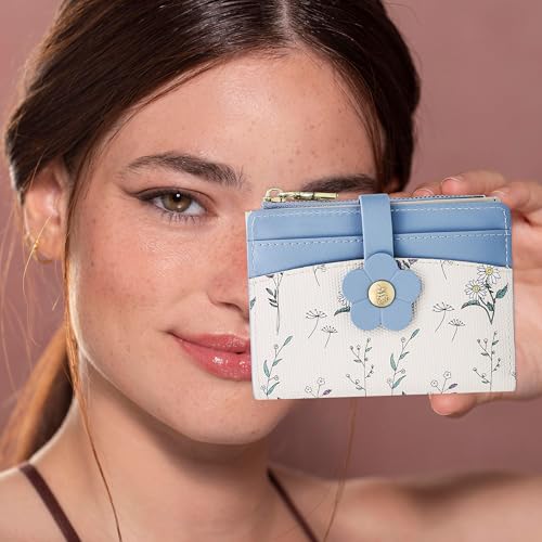 Image of Farcauo Small Floral Womens Wallet Cute Wallets for Women Thin Blue Women's Wallet Kawaii Flower Card Wallets for Women Ladies