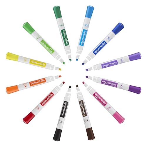 Image of Amazon Basics Low-Odor Dry Erase Whiteboard Markers, Chisel Tip, Quick-Dry, 12 Assorted Colors, 36-Pack