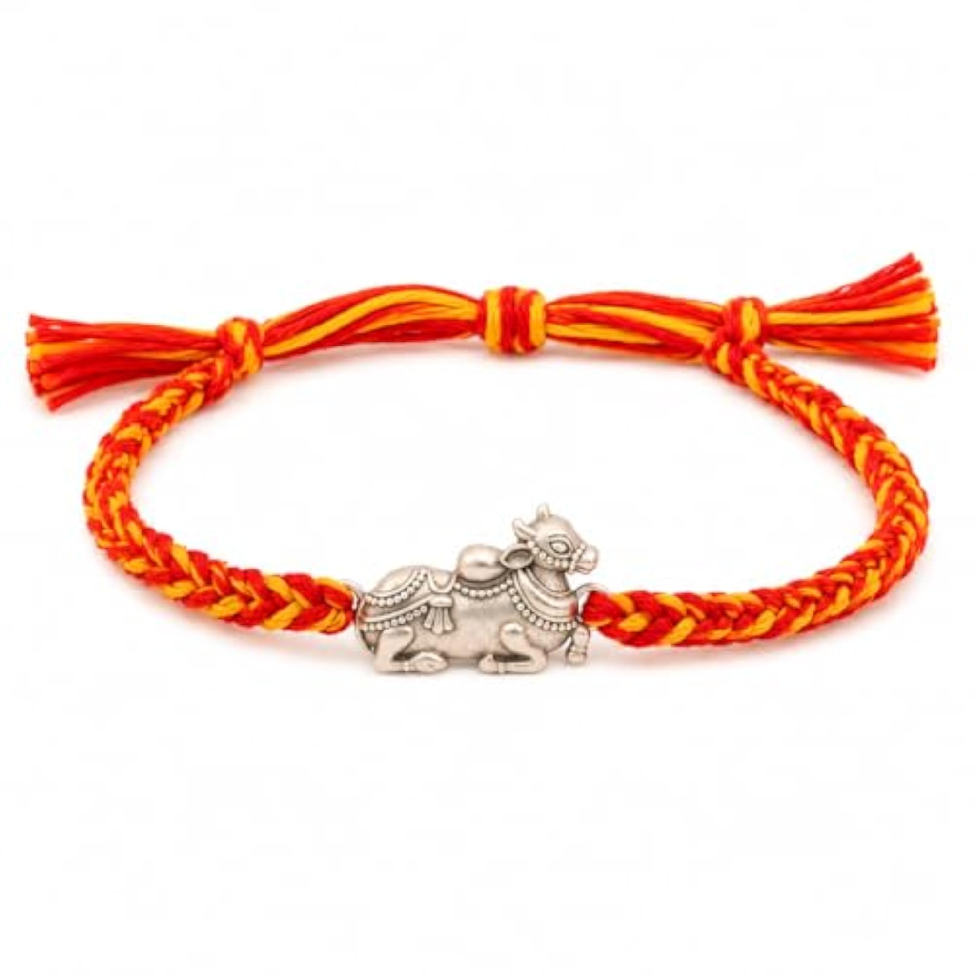 925 Solid Sterling Shiva Nandi Sacred Rakhi, Oxidized Silver