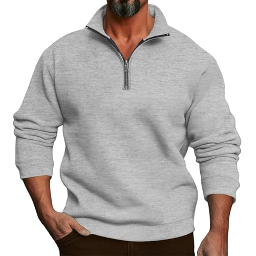 Men's Lightweight Knit Pullover Sweaters Fleece Quarter Zip Stand Collar Long Sleeve Polo Sweatshirt