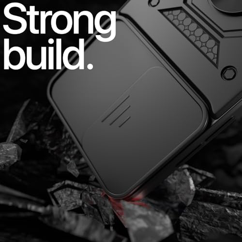 Image of Pikkme Back Cover for Samsung Galaxy M17 5G / A17 5G / F17 5G | 360 Protection Case | Sliding Camera Shield Cover & Ring Holder Stand D10 Tough Armor Bumper Case (Black)