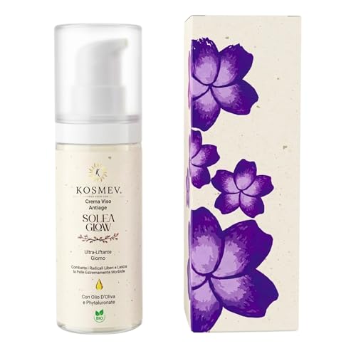 KOSMEV Crema Viso Antirughe Solea Glow Ultraliftante con Olio d'Oliva Bio e Phytaluronate - Idratante Giorno 50ml - Made in Italy