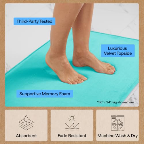 Image of GORILLA GRIP Memory Foam Bath Rugs, Soft Absorbent Velvet Bathroom Mats, Durable Dots on Underside, Machine Washable Bathmat, Carpet Rug Room Decor for Shower Floor, 24x17 Mat, Turquoise