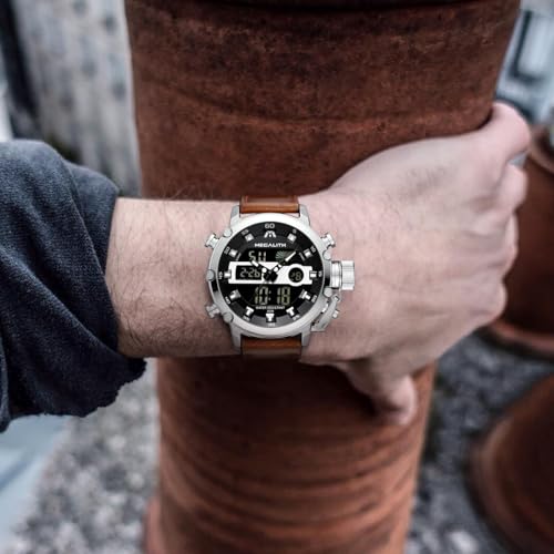 MEGALITH Mens Watches Digital Military: Sport Waterproof LED Dual Time Analog Wrist Watch Tactical Multifunctional Date Alarm Stopwatch