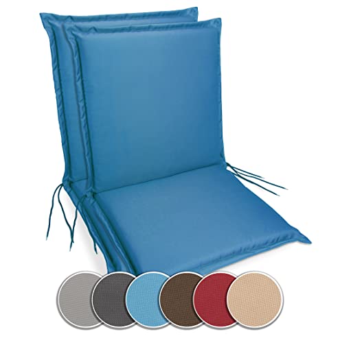 sunnypillow Gartenstuhlauflagen Niedriglehner 100 x 50 (2er Set) - Stuhlauflagen Extra Dicke 9 cm - Auflage für Gartenmöbel UV-Lichtecht, Wasserdicht - Outdoor Stuhlkissen für Gartenliegen - Blau