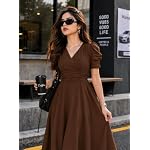 preneum girls womens solid color v neck a line maxi dress for women new year party outfit waist cinched puff sleeve western elegant casual wear availble in plus size