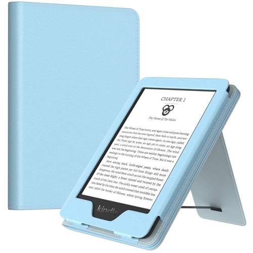 Image of MoKo Case for 6 inch All-New Kindle(11th Generation 2024 /2022 Release), Lightweight PU Leather Cover Stand Shell with Hand Strap Auto Wake /Sleep for Kindle 2024 11th Gen e-Reader, Sky Blue