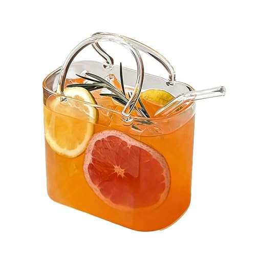 1PC Purse Drinking Glass, Glass Purse for Drinks, Unique Wine Glasses with Straw, Fish Bowl Vase, Creative Unique Drinking Glass for Fruit Juice, Tea, Coffee, Flowers, Gift