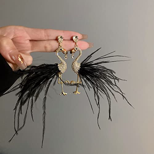 Women Feather Earrings Long Tassel Feather Flamingo Earrings Jewelry For Women Girls (Black, Zinc Alloy) #TOP1