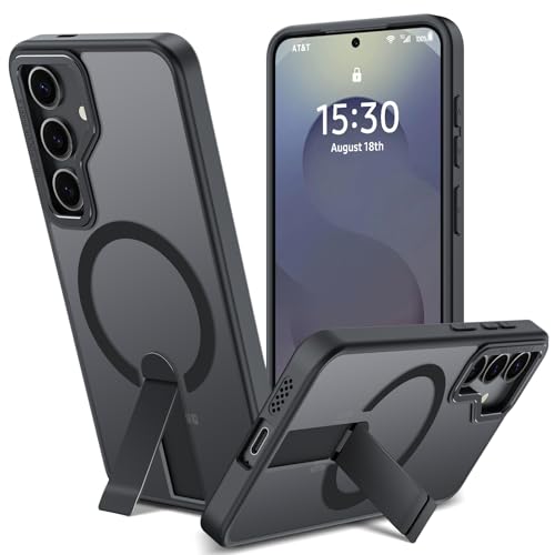 Funda Magnética para Samsung Galaxy S24/S25 con Metal Kickstand, Compatible con MagSafe, Carcasa Mate Transparente de Invisible Soporte, Antihuellas Antigolpes Teléfono Carcasa, 3 Modos de Soporte