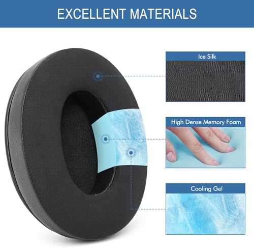 Image of GEVO Cooling Gel Replacement Earpads for HyperX Cloud, Steelseries Arctis, Audio-Technica ATH M50X & More | Breathable Ice Silk Memory Foam Cushions | Long Gaming Sessions -Black