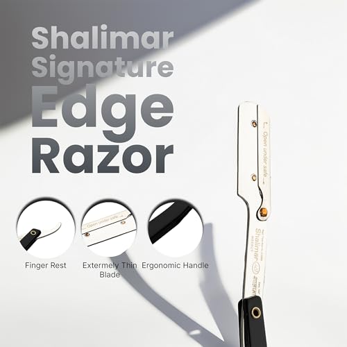 Image of Shalimar Brand Professional Barber Straight Edge Shaving Facial Face Beard Blade Razor, Black Hand, Traditional Barber Style For Men and Women