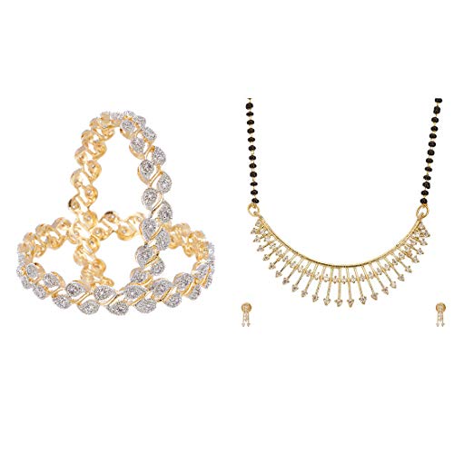 Image of ZENEME Gold Plated and American Diamond Bangle Set for Women & Girls