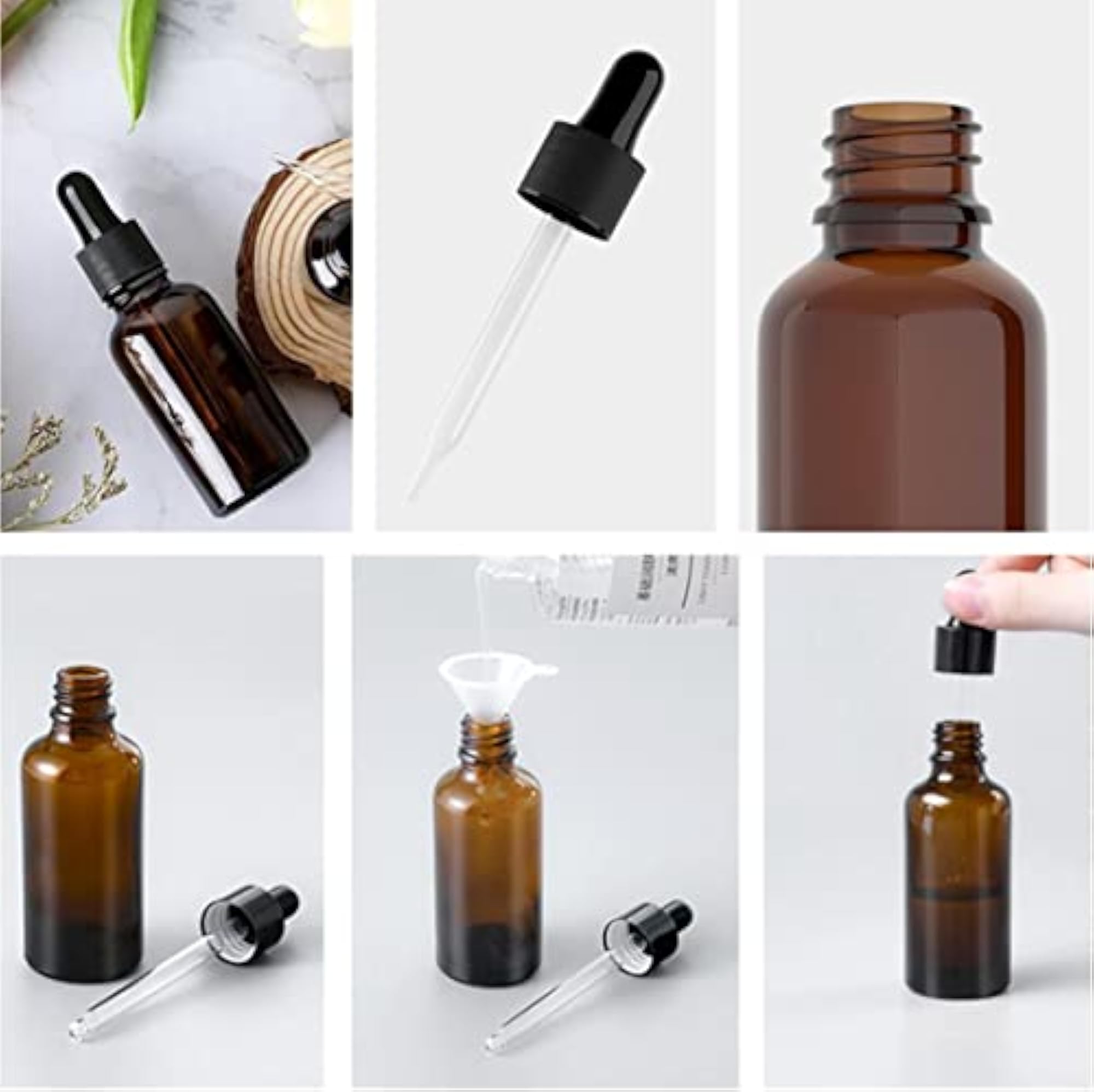 2 Oz Amber Glass Dropper Bottles with Glass Droppers