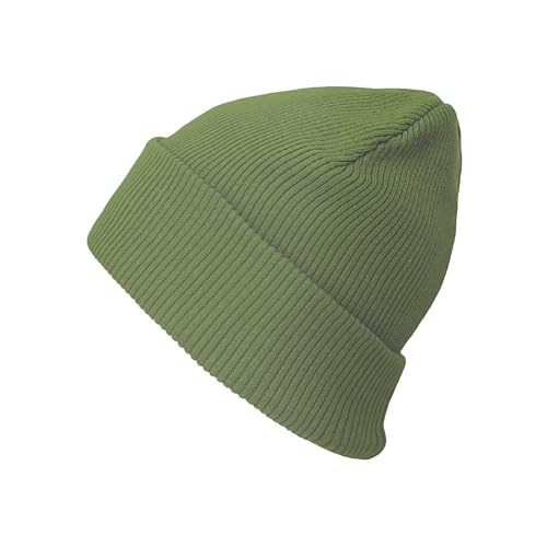 The Hat Depot Kids 100% Washed Cotton Soft and Light Cuffed Skull Plain Daily Beanie for 2-5 yrs Children.(Olive)